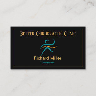 Tarjeta de visita Chiropractor Black Blue Gold