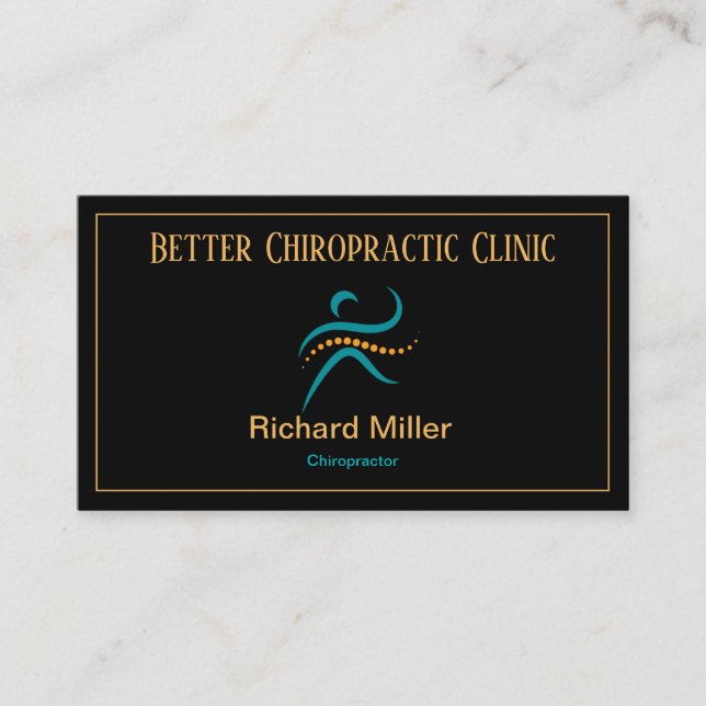 Tarjeta de visita Chiropractor Black Blue Gold (Anverso)