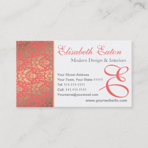 Tarjeta De Visita Chispa dorada Damask elegante mujer elegante