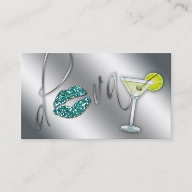 Tarjeta De Visita Chispa verde azulada Martini de la diva de la (Anverso)