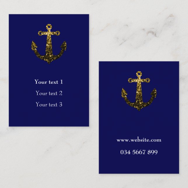 Tarjeta De Visita Chispas de oro Anchor azul marino Personalización (Anverso / Reverso)