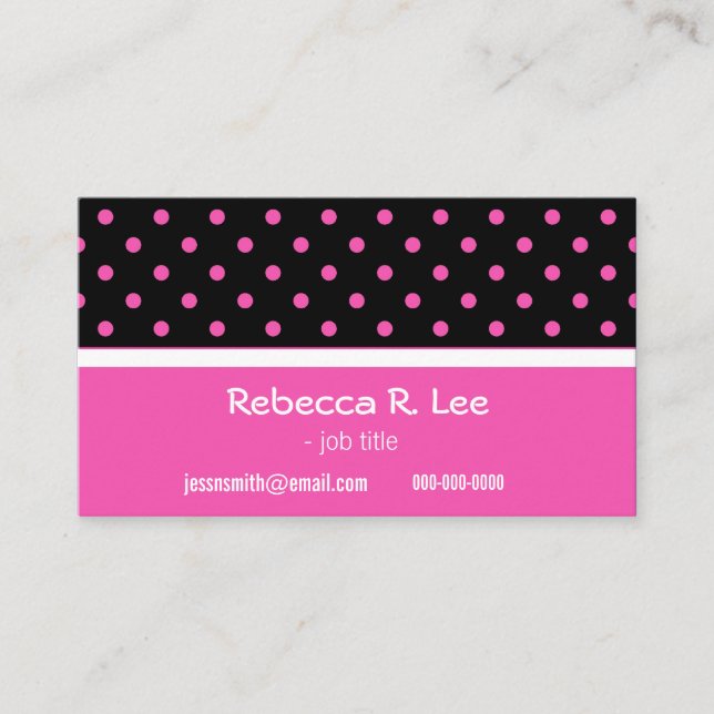 Tarjeta De Visita chispeante, simple, elegante polka rosa dota de co (Anverso)