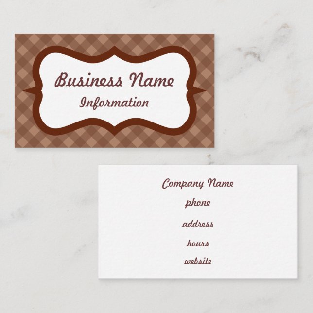 Tarjeta de visita Chocolate Gingham personalizado (Anverso / Reverso)