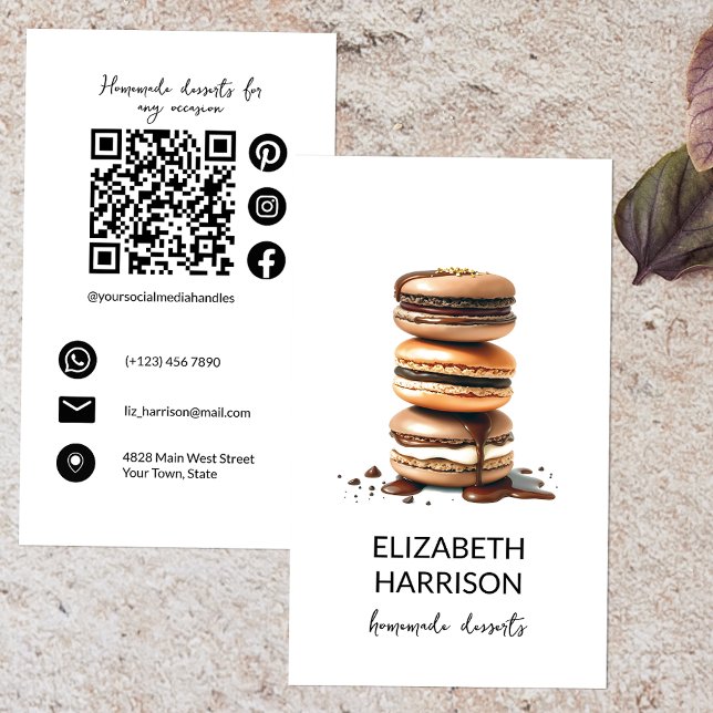 Tarjeta De Visita Chocolate Macarons Postres caseros Pastelero Chef (Subido por el creador)