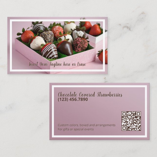 Tarjeta De Visita Chocolate Strawberries QR (Anverso / Reverso)