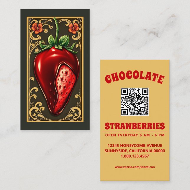 Tarjeta De Visita chocolate strawberry with qr code (Anverso / Reverso)