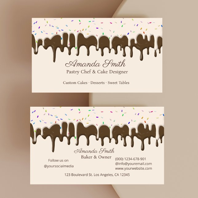 Tarjeta De Visita Chocolate & Vanilla Confetti Frosting Drip  (Chocolate & Vanilla Confetti Frosting Drip Business Card)