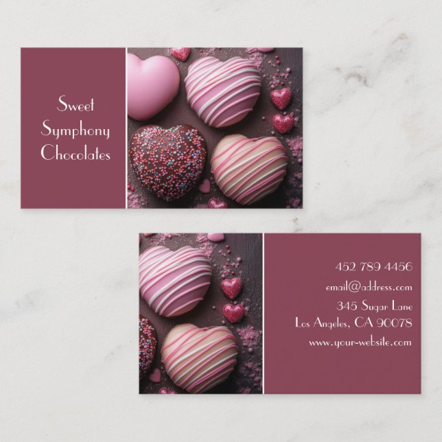 Tarjeta De Visita chocolates con forma de corazón rosa (Anverso / Reverso)