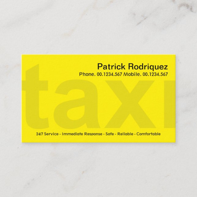 Tarjeta De Visita Chofer de taxi privado de señalización Taxi Amaril (Anverso)