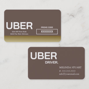 Tarjeta De Visita Chofer de Uber Referido con Borde de Oro Moderno