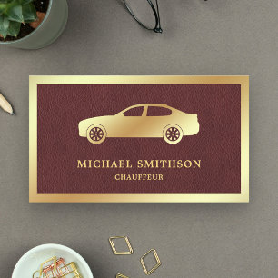 Tarjeta De Visita Chofer Profesional de Auto Dorado con Cuero Marrón