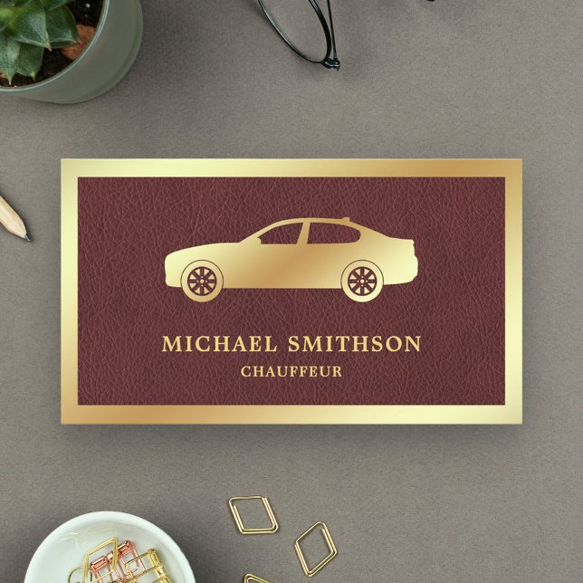 Tarjeta De Visita Chofer Profesional de Auto Dorado con Cuero Marrón (Subido por el creador)