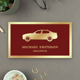 Tarjeta De Visita Chofer Profesional de Auto Dorado Rojo Oscuro