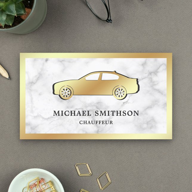 Tarjeta De Visita Chofer Profesional de Coche Blanco de Mármol Dorad (Subido por el creador)