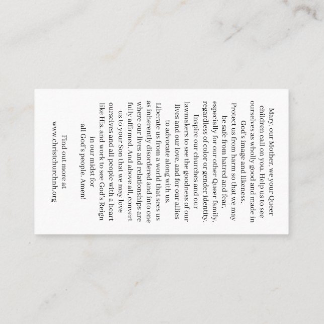 Tarjeta De Visita Christ Church Rainbow Madonna Card (Reverso)