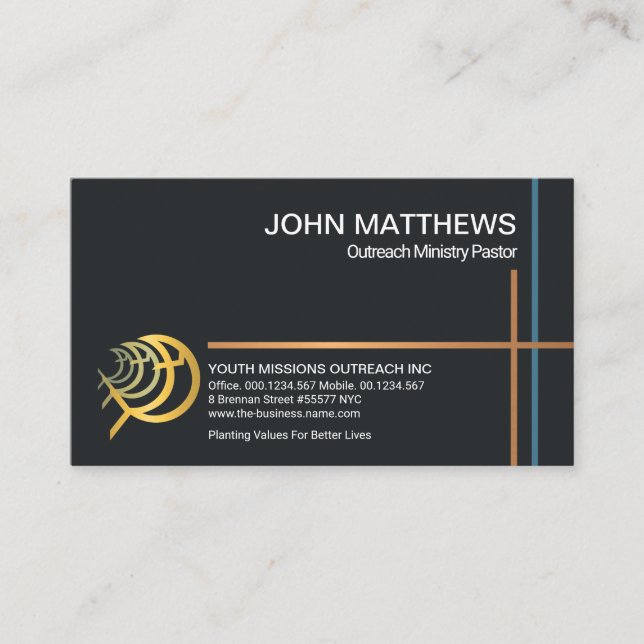 Tarjeta De Visita Christian Cross Lines Gold Ichthus (Anverso)