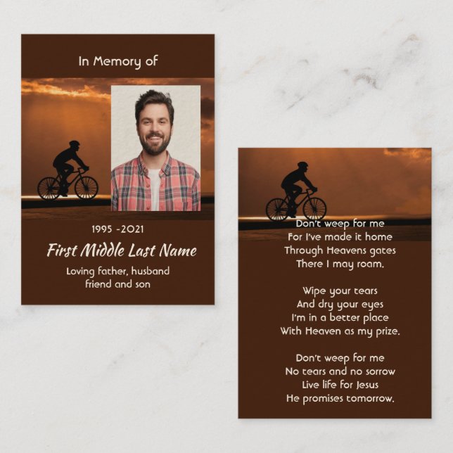 Tarjeta De Visita Christian Memorial Keepsake Biking Cycling Bike  (Anverso / Reverso)
