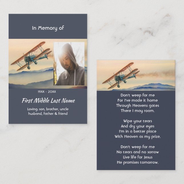 Tarjeta De Visita Christian Memorial Keepsake  Clouds Biplane Sky (Anverso / Reverso)