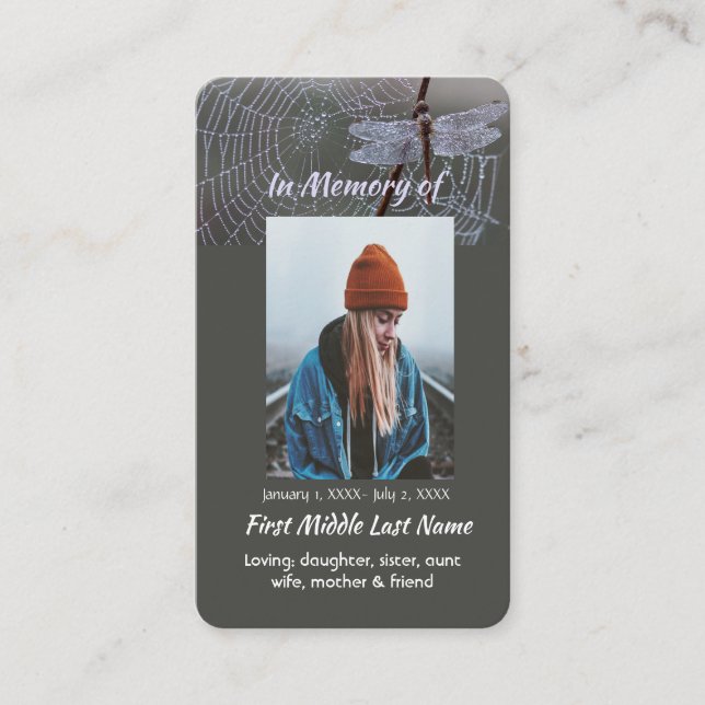 Tarjeta De Visita Christian Memorial Keepsake Dragonfly Dewdrops (Anverso)