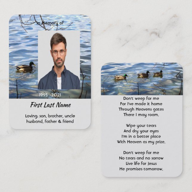 Tarjeta De Visita Christian Memorial Keepsake Lake Ducks Birds (Anverso / Reverso)