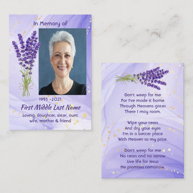 Tarjeta De Visita Christian Memorial Keepsake Lavender Garden Flower (Anverso / Reverso)