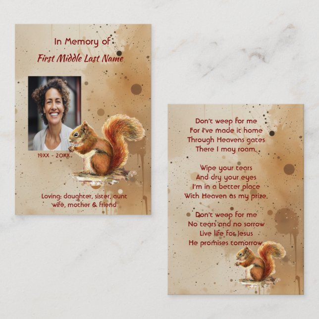 Tarjeta De Visita Christian Memorial keepsake Red Squirrel (Anverso / Reverso)