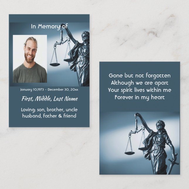 Tarjeta De Visita Christian Memorial Keepsake Scales Justice Law (Anverso / Reverso)