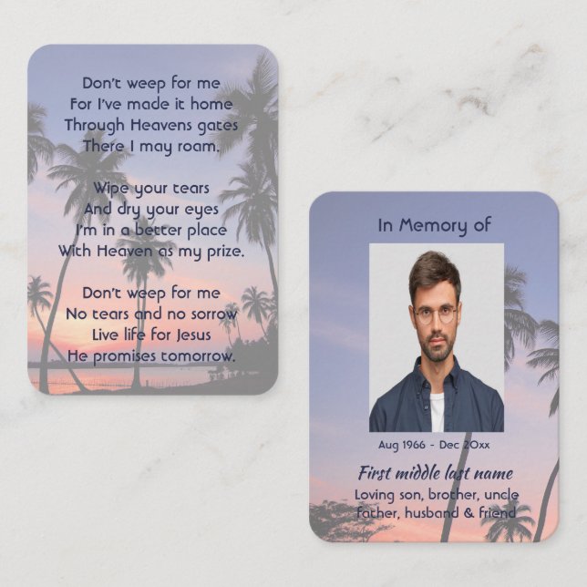 Tarjeta De Visita Christian Memorial Keepsake Tropical Beach  (Anverso / Reverso)