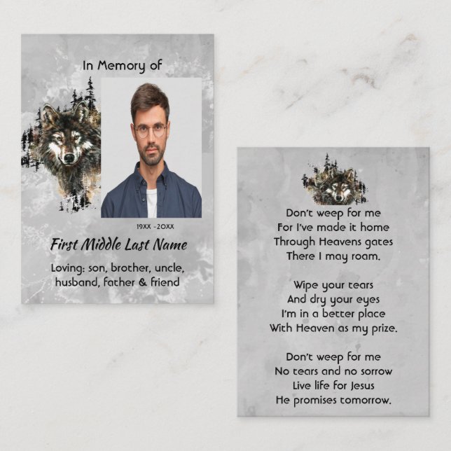 Tarjeta De Visita Christian Memorial Keepsake Wolf Wolves Animal art (Anverso / Reverso)