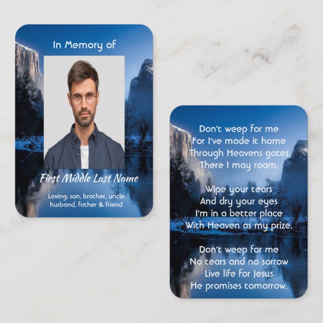 Tarjeta De Visita Christian Memorial Photo Mountain Lake Winter Snow (Anverso / Reverso)