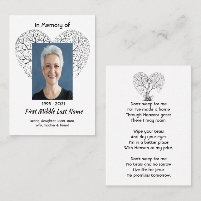 Tarjeta De Visita Christian Memorial  Tree of Life Heart Love (Anverso / Reverso)