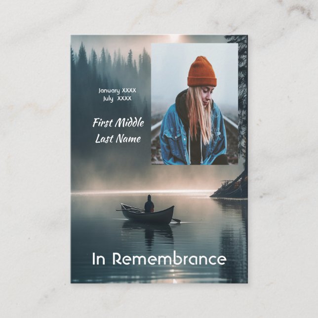 Tarjeta De Visita Christian Memory Keepsake Wilderness Lake Canoe (Anverso)