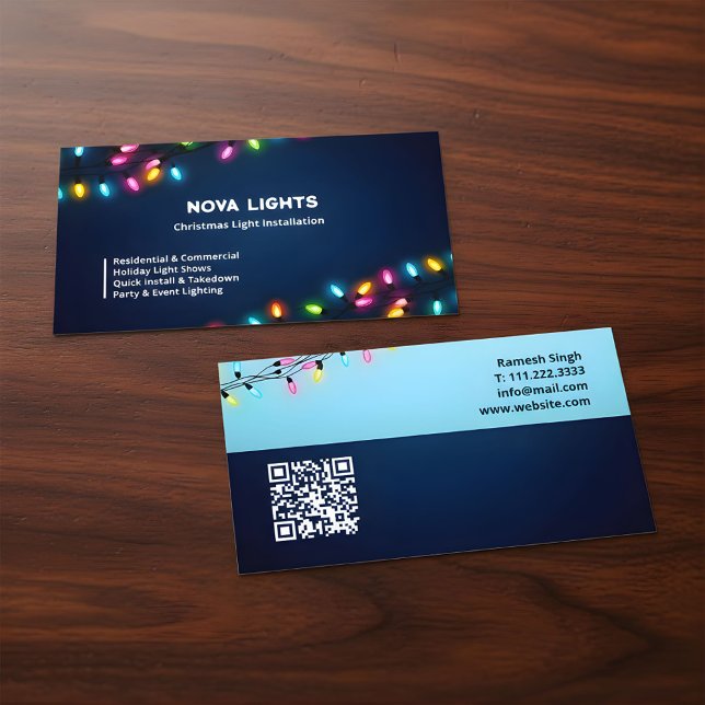 Tarjeta De Visita 🦌 Christmas Light Holiday Lighting Custom QR (Christmas Holiday Lighting Custom QR Business Card)