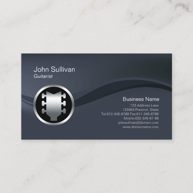 Tarjeta De Visita Chrome Guitar Headstock Guitarist Business Card (Anverso)