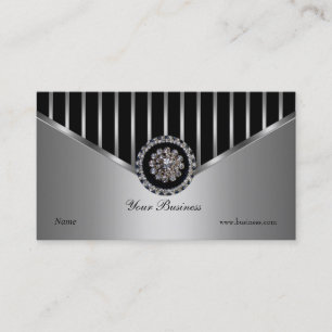Tarjeta De Visita Chrome Plata Franja Negra Elegante Con Clase