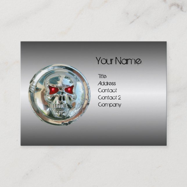 TARJETA DE VISITA CHROME SKULL , ACERO Y RUBY ROJO MONOGRAM (Anverso)