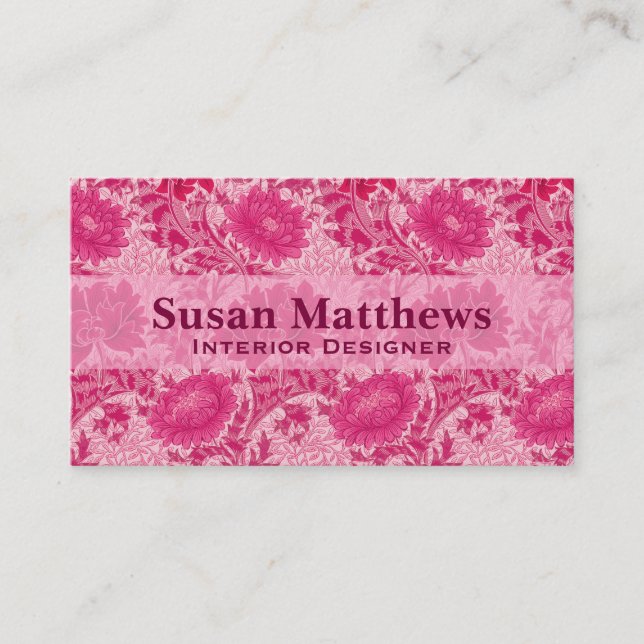 Tarjeta De Visita Chrysanthemums de William Morris, rosa de Fuchsia (Anverso)