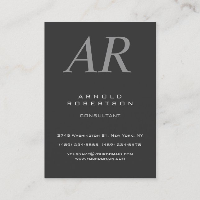 Tarjeta de visita Chubby Italic Gray Monogram (Anverso)