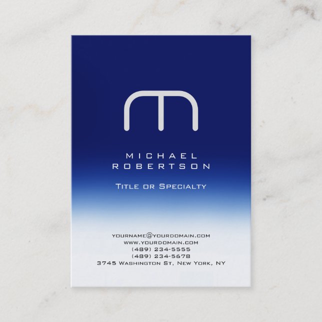 Tarjeta de visita Chubby Monograma moderno azul bl (Anverso)