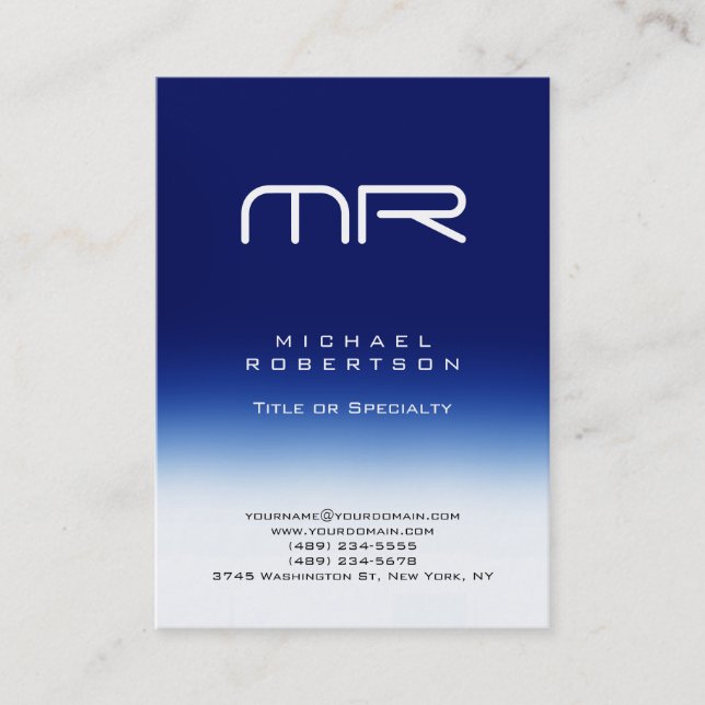 Tarjeta de visita Chubby Monograma moderno azul bl (Anverso)