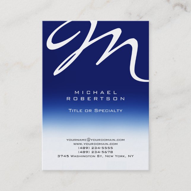 Tarjeta de visita Chubby Monograma moderno azul bl (Anverso)