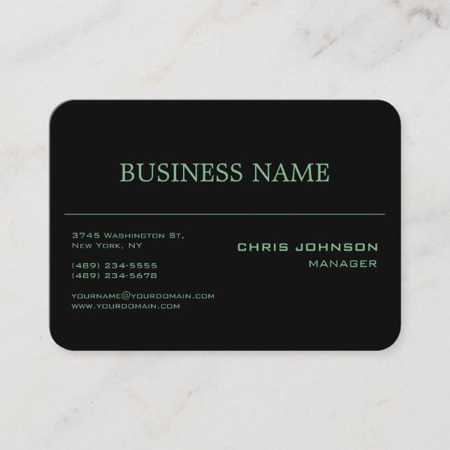 Tarjeta De Visita Chubby Round Corner Green Rich Black Business Card (Anverso)
