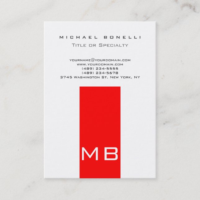 Tarjeta De Visita Chubby Trendy Monogram White Red Business Card (Anverso)