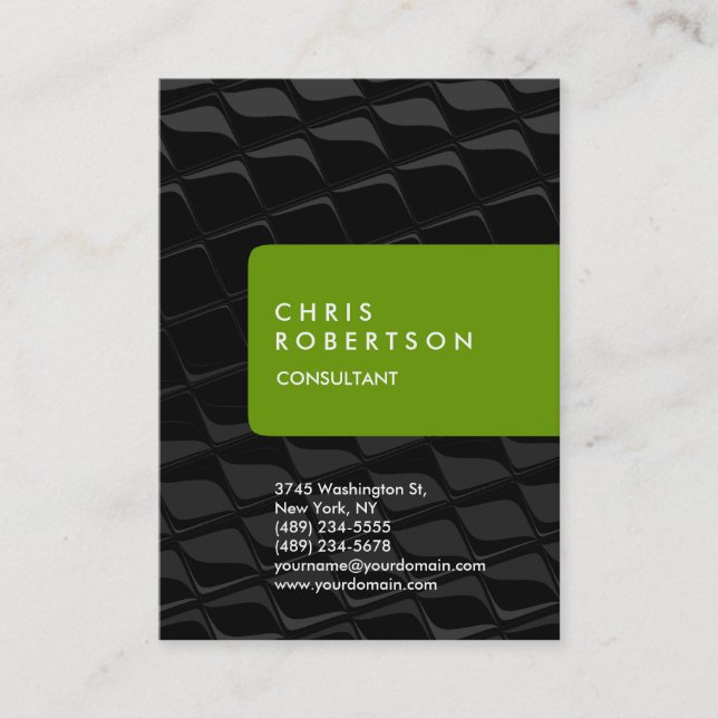 Tarjeta De Visita Chubby Vertical Gray Pattern Green Business Card (Anverso)