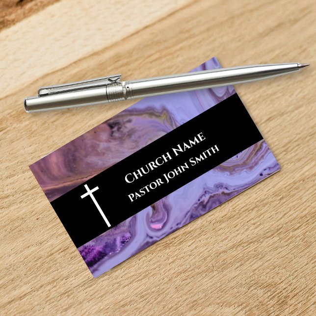Tarjeta De Visita Church Pastor Purple Marble Christian (Church Pastor Purple Marble Christian Business Card)