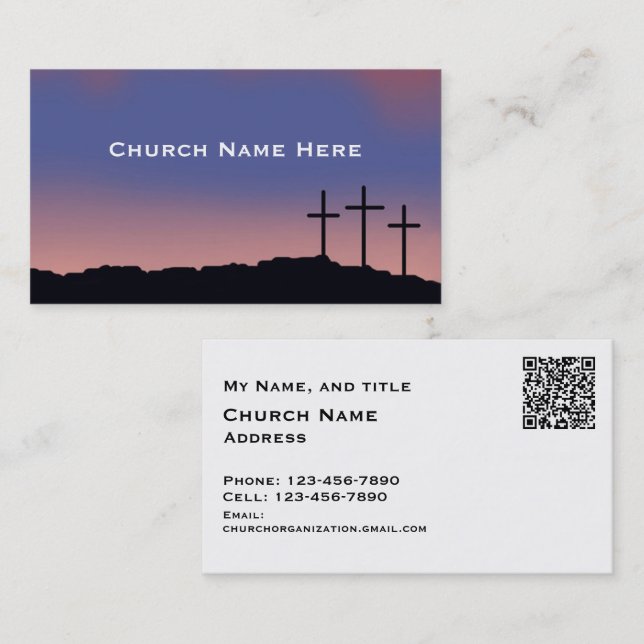 Tarjeta De Visita Church / Religious Three crosses with QR code (Anverso / Reverso)