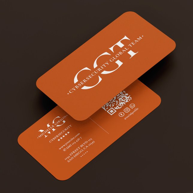 Tarjeta De Visita Ciberseguridad IT Monograma Naranja moderno (Cybersecurity Monogram Modern Orange Business Card
)