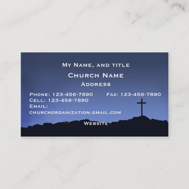 Tarjeta De Visita Cielo azul de la iglesia/de la silueta religiosa (Anverso)