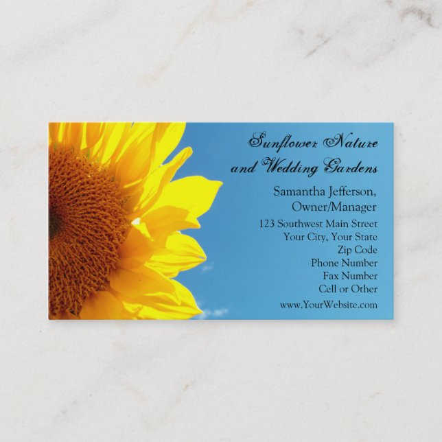 Tarjeta De Visita Cielo azul veraniego con girasol amarillo (Anverso)
