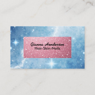 Tarjeta De Visita Cielo Azul Y Destellante Rosa Brillante